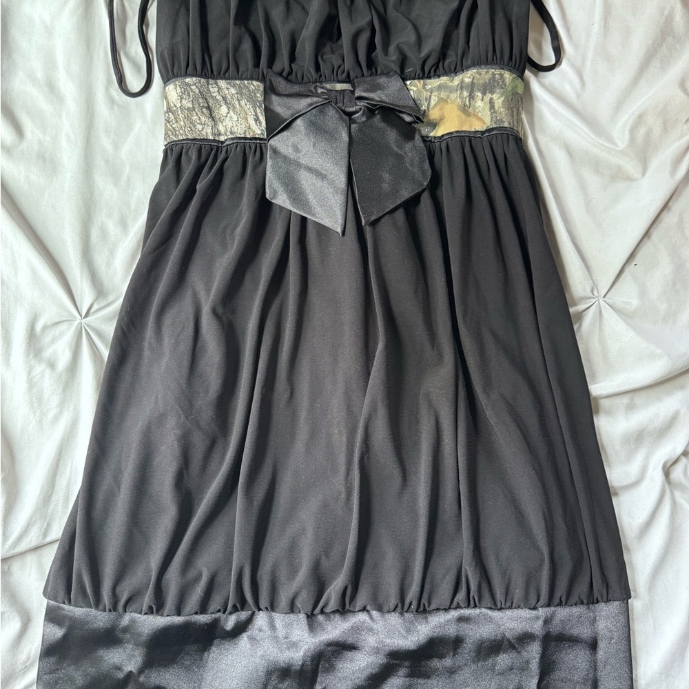 Black Prom Dress with Camouflage Waist Accent